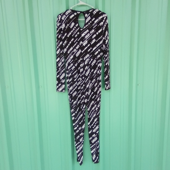 Women's K Too Black Jumpsuit Jumper Bodysuit Size Large L Written Words - Picture 4 of 5